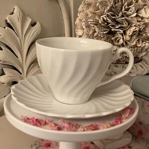 Ironstone White Swirl Teacup & Saucer Set